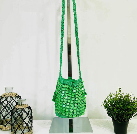 Green Sequin Drawstring Sling Bag